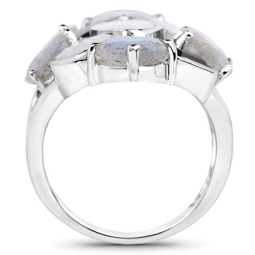 Bids.com 10.30 Carat Genuine White Rainbow Moonstone, Labradorite And Black Onyx .925 Sterling Silver Ring Rings