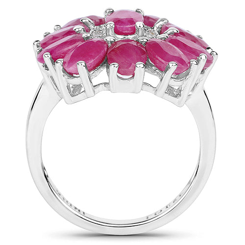 Bids.com 5.83 Carat Genuine Ruby and White Zircon .925 Sterling Silver Ring Rings