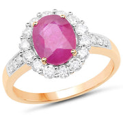 Bids.com 2.84 Carat Genuine Burma Ruby and White Diamond 18K Yellow Gold Ring Rings