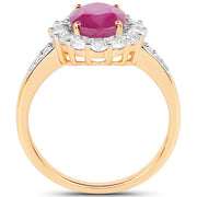 Bids.com 2.84 Carat Genuine Burma Ruby and White Diamond 18K Yellow Gold Ring Rings