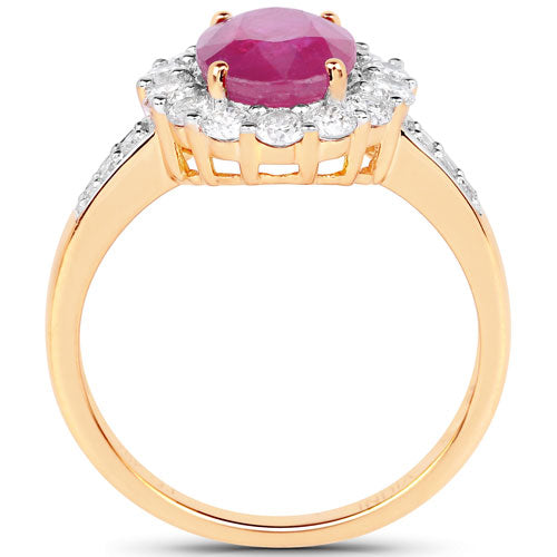 Bids.com 2.84 Carat Genuine Burma Ruby and White Diamond 18K Yellow Gold Ring Rings