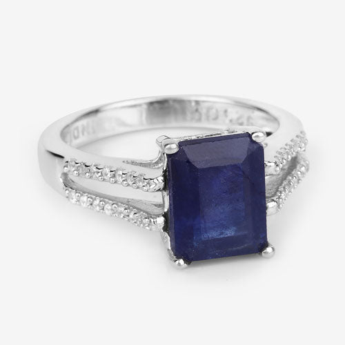 Bids.com 3.07 Carat Glass Filled Sapphire and White Zircon .925 Sterling Silver Ring Rings