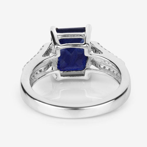 Bids.com 3.07 Carat Glass Filled Sapphire and White Zircon .925 Sterling Silver Ring Rings