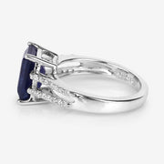 Bids.com 3.07 Carat Glass Filled Sapphire and White Zircon .925 Sterling Silver Ring Rings