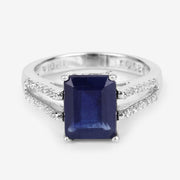 Bids.com 3.07 Carat Glass Filled Sapphire and White Zircon .925 Sterling Silver Ring Rings