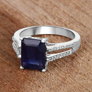 Bids.com 3.07 Carat Glass Filled Sapphire and White Zircon .925 Sterling Silver Ring Rings