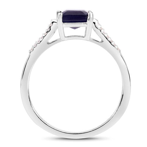 Bids.com 3.07 Carat Glass Filled Sapphire and White Zircon .925 Sterling Silver Ring Rings