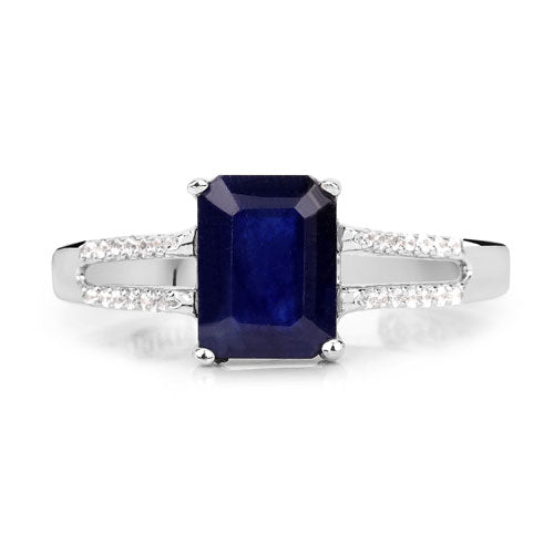 Bids.com 3.07 Carat Glass Filled Sapphire and White Zircon .925 Sterling Silver Ring Rings