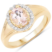 Bids.com 1.30 Carat Genuine Morganite and White Topaz .925 Sterling Silver Ring Rings