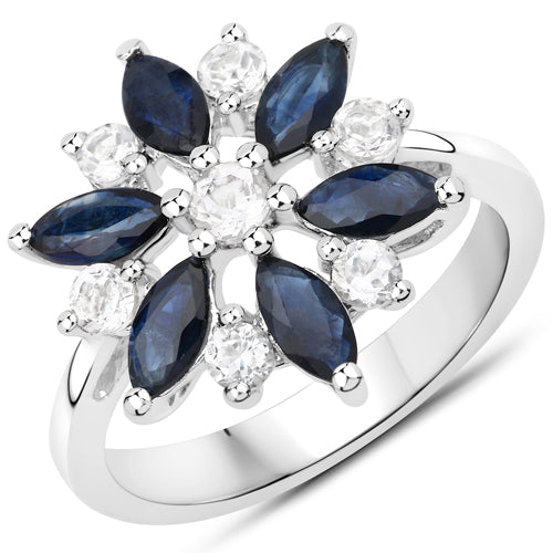 Bids.com 2.09 Carat Genuine Blue Sapphire and White Topaz .925 Sterling Silver Ring Rings