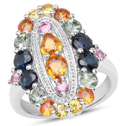 Bids.com 3.84 Carat Genuine Multi Sapphire .925 Sterling Silver Ring Rings