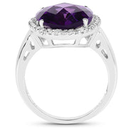 Bids.com 7.94 Carat Genuine Amethyst and White Diamond .925 Sterling Silver Ring Rings