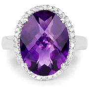 Bids.com 7.94 Carat Genuine Amethyst and White Diamond .925 Sterling Silver Ring Rings