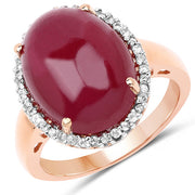 Bids.com 14K Rose Gold Plated 16.69 Carat Genuine Glass Filled Ruby and White Topaz .925 Sterling Silver Ring Rings