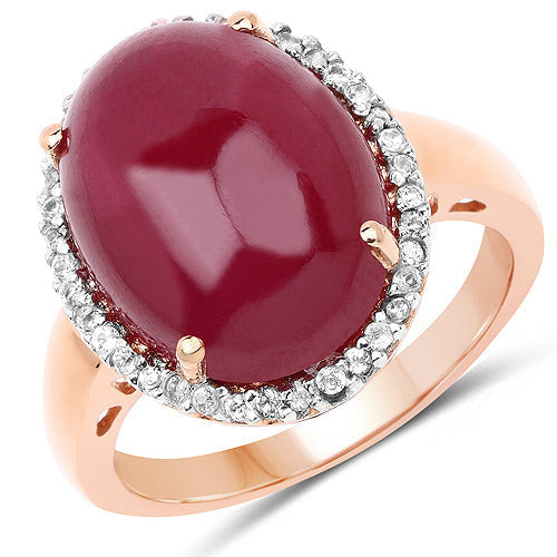 Bids.com 14K Rose Gold Plated 16.69 Carat Genuine Glass Filled Ruby and White Topaz .925 Sterling Silver Ring Rings