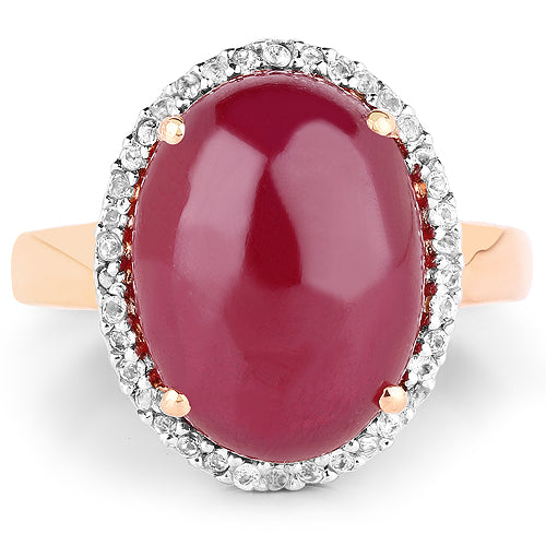 Bids.com 14K Rose Gold Plated 16.69 Carat Genuine Glass Filled Ruby and White Topaz .925 Sterling Silver Ring Rings