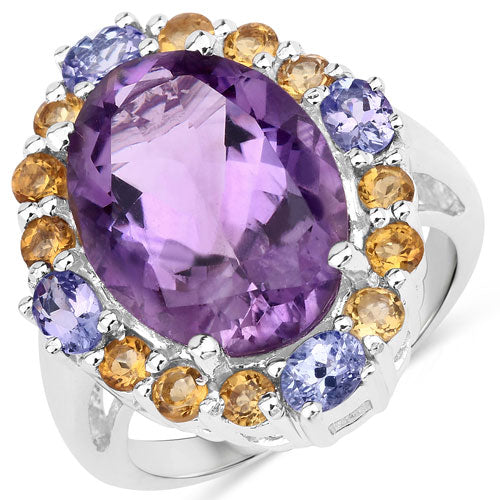 Bids.com "9.66 Carat Genuine Amethyst, Citrine and Tanzanite .925 Sterling Silver Ring Rings