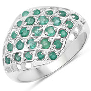 Bids.com 0.90 Carat Genuine Emerald .925 Sterling Silver Ring Rings