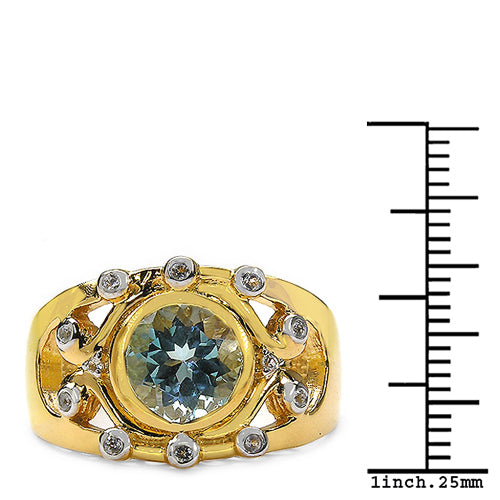 Bids.com 14K Yellow Gold Plated 3.42 Carat Genuine Blue Topaz & White Topaz .925 Sterling Silver Ring Rings