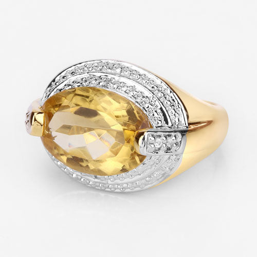 Bids.com 4.56 Carat Genuine Citrine and White Diamond .925 Sterling Silver Ring Rings