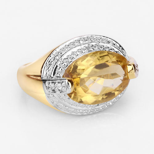 Bids.com 4.56 Carat Genuine Citrine and White Diamond .925 Sterling Silver Ring Rings