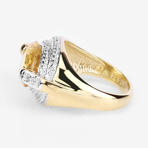 Bids.com 4.56 Carat Genuine Citrine and White Diamond .925 Sterling Silver Ring Rings
