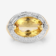 Bids.com 4.56 Carat Genuine Citrine and White Diamond .925 Sterling Silver Ring Rings