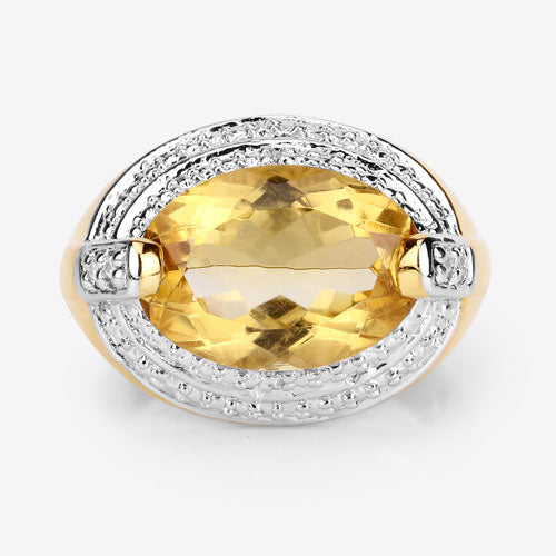 Bids.com 4.56 Carat Genuine Citrine and White Diamond .925 Sterling Silver Ring Rings