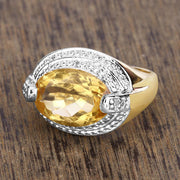 Bids.com 4.56 Carat Genuine Citrine and White Diamond .925 Sterling Silver Ring Rings