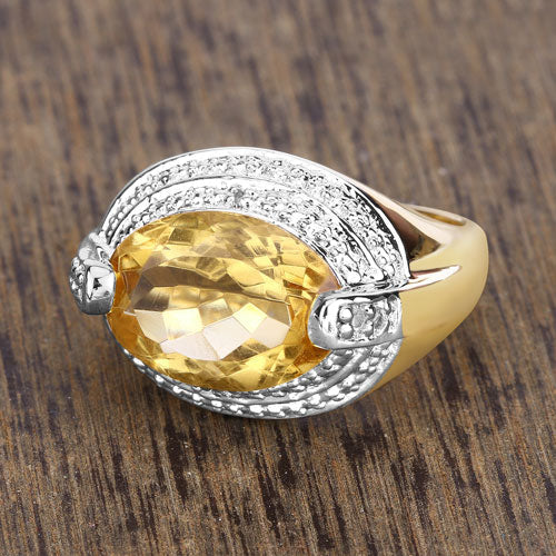 Bids.com 4.56 Carat Genuine Citrine and White Diamond .925 Sterling Silver Ring Rings