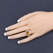 Bids.com 4.56 Carat Genuine Citrine and White Diamond .925 Sterling Silver Ring Rings
