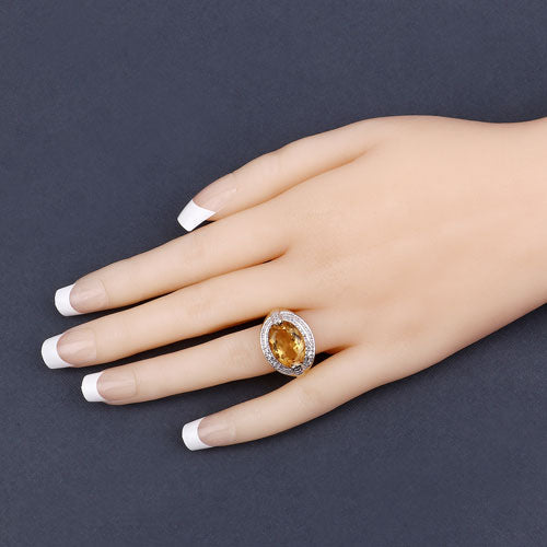 Bids.com 4.56 Carat Genuine Citrine and White Diamond .925 Sterling Silver Ring Rings