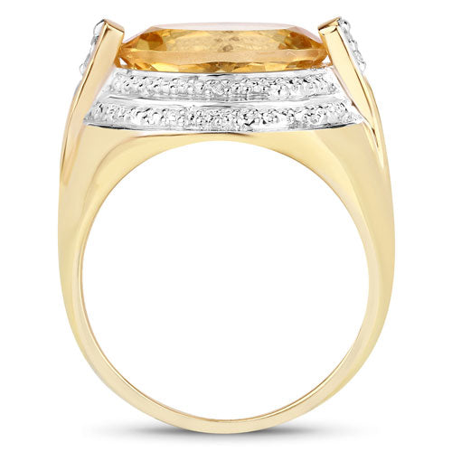 Bids.com 4.56 Carat Genuine Citrine and White Diamond .925 Sterling Silver Ring Rings