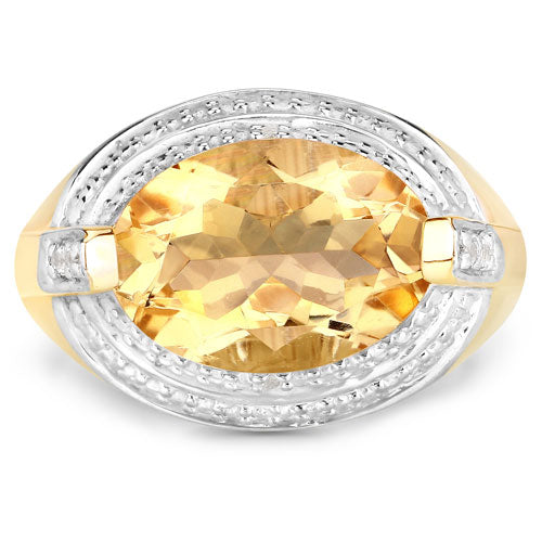 Bids.com 4.56 Carat Genuine Citrine and White Diamond .925 Sterling Silver Ring Rings