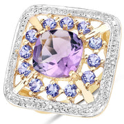 Bids.com 3.44 Carat Genuine Amethyst and Tanzanite .925 Sterling Silver Ring Rings