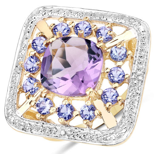Bids.com 3.44 Carat Genuine Amethyst and Tanzanite .925 Sterling Silver Ring Rings