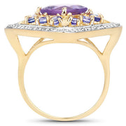 Bids.com 3.44 Carat Genuine Amethyst and Tanzanite .925 Sterling Silver Ring Rings