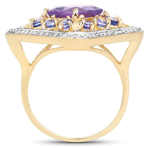 Bids.com 3.44 Carat Genuine Amethyst and Tanzanite .925 Sterling Silver Ring Rings