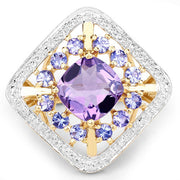 Bids.com 3.44 Carat Genuine Amethyst and Tanzanite .925 Sterling Silver Ring Rings