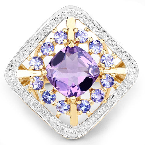 Bids.com 3.44 Carat Genuine Amethyst and Tanzanite .925 Sterling Silver Ring Rings