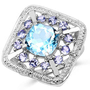 Bids.com 4.24 Carat Genuine Blue Topaz and Tanzanite .925 Sterling Silver Ring Rings