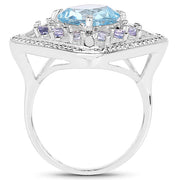 Bids.com 4.24 Carat Genuine Blue Topaz and Tanzanite .925 Sterling Silver Ring Rings