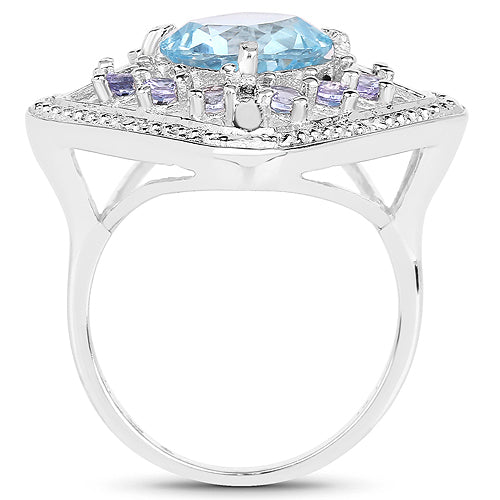 Bids.com 4.24 Carat Genuine Blue Topaz and Tanzanite .925 Sterling Silver Ring Rings