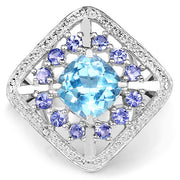 Bids.com 4.24 Carat Genuine Blue Topaz and Tanzanite .925 Sterling Silver Ring Rings