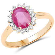 Bids.com 1.48 Carat Genuine Ruby and White Diamond 14K Yellow Gold Ring Rings