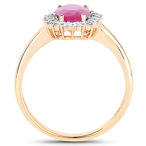 Bids.com 1.48 Carat Genuine Ruby and White Diamond 14K Yellow Gold Ring Rings