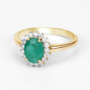 Bids.com 1.39 Carat Genuine Zambian Emerald and White Diamond 10K Yellow Gold Ring Rings