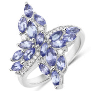 Bids.com 1.73 Carat Genuine Tanzanite and White Zircon .925 Sterling Silver Ring Rings