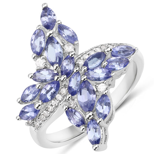 Bids.com 1.73 Carat Genuine Tanzanite and White Zircon .925 Sterling Silver Ring Rings