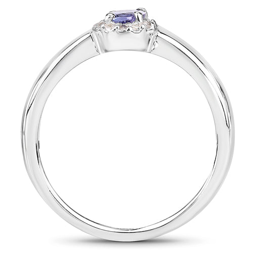 Bids.com 0.54 Carat Genuine Tanzanite and White Zircon .925 Sterling Silver Ring Rings
